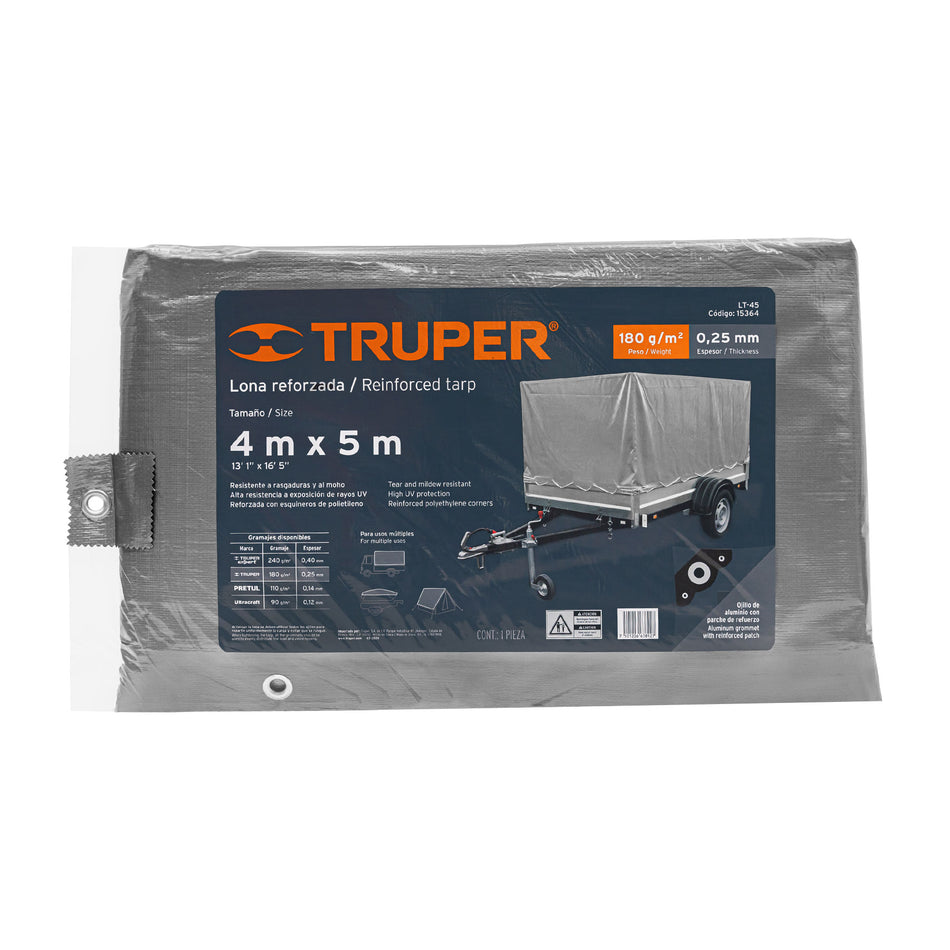 Lona gris reforzada 4 x 5 m, Truper Caja con 2, 15364
