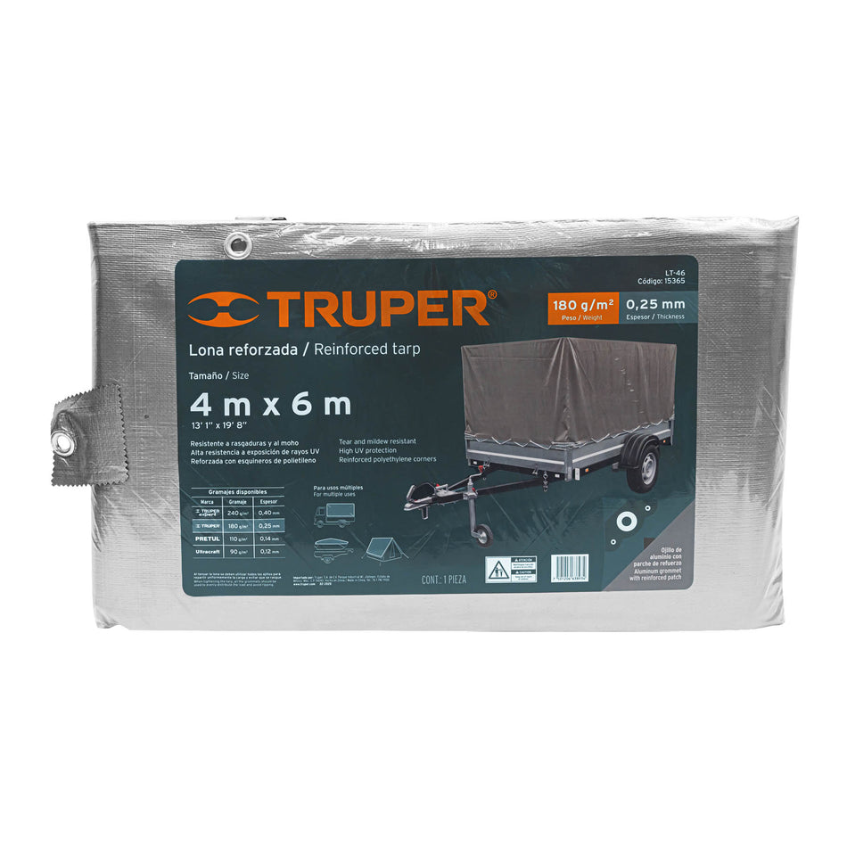 Lona gris reforzada 4 x 6 m, Truper, 15365