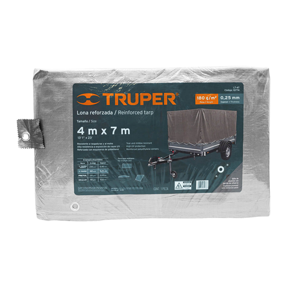 Lona gris reforzada 4 x 7 m, Truper, 10774