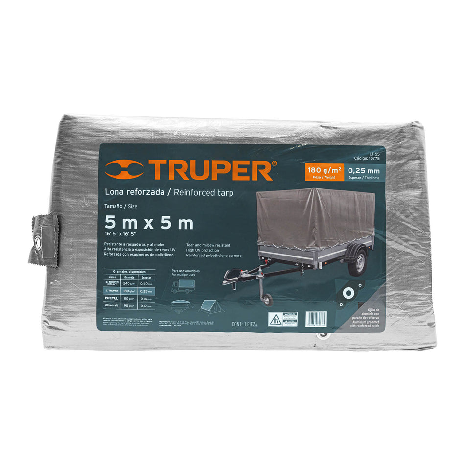 Lona gris reforzada 5 x 5 m, Truper, 10775