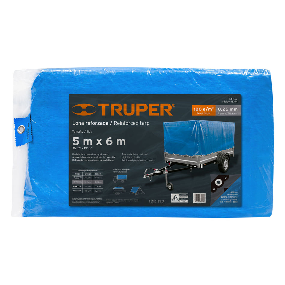 Lona azul reforzada de 5 x 6 m, Truper, 15374