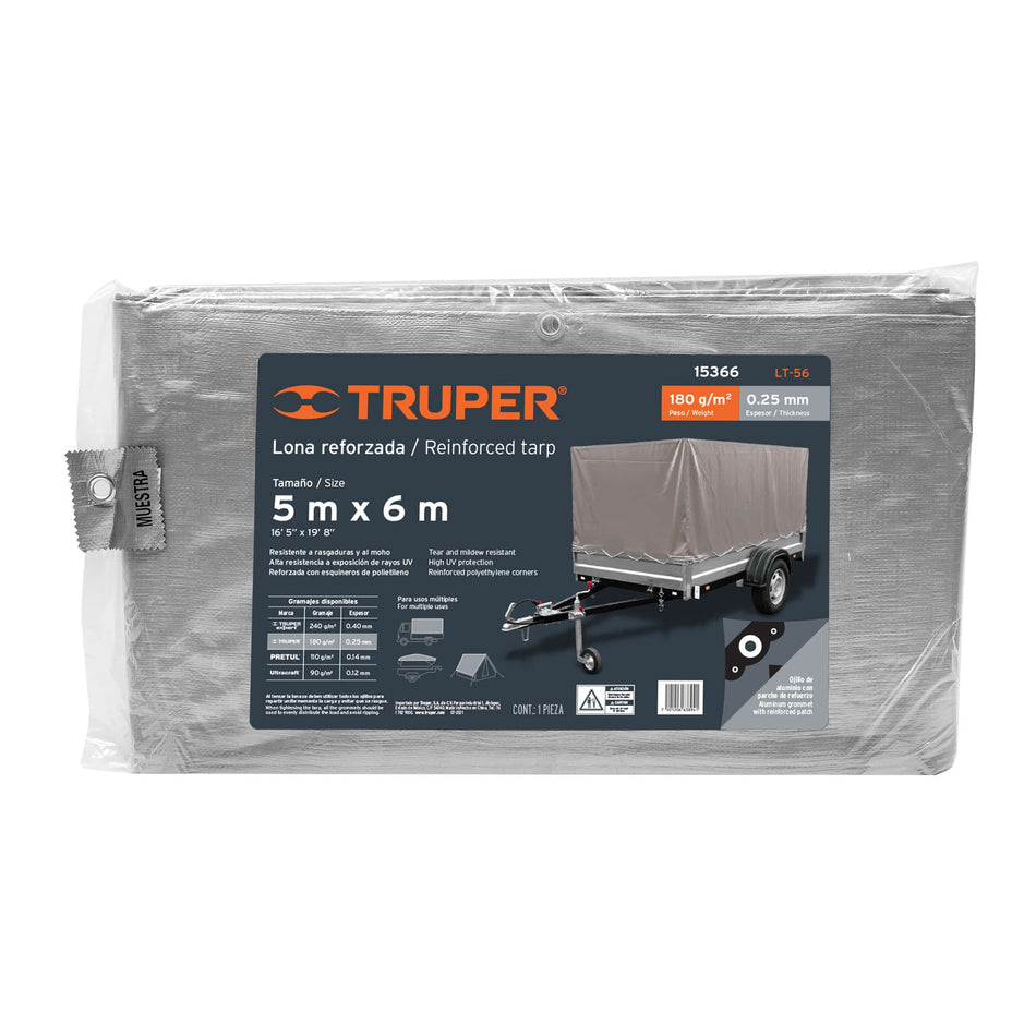 Lona gris reforzada 5 x 6 m, Truper, 15366