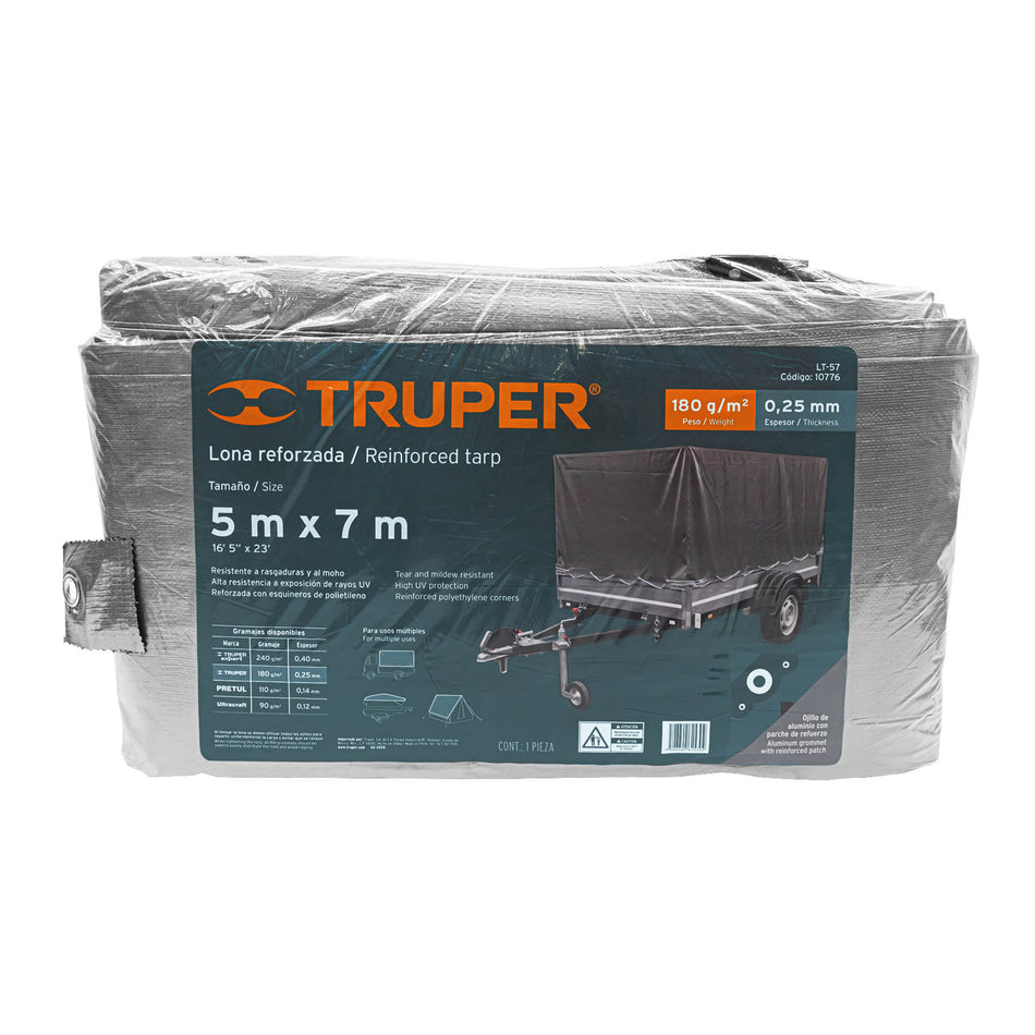 Lona gris reforzada 5 x 7 m, Truper, 10776