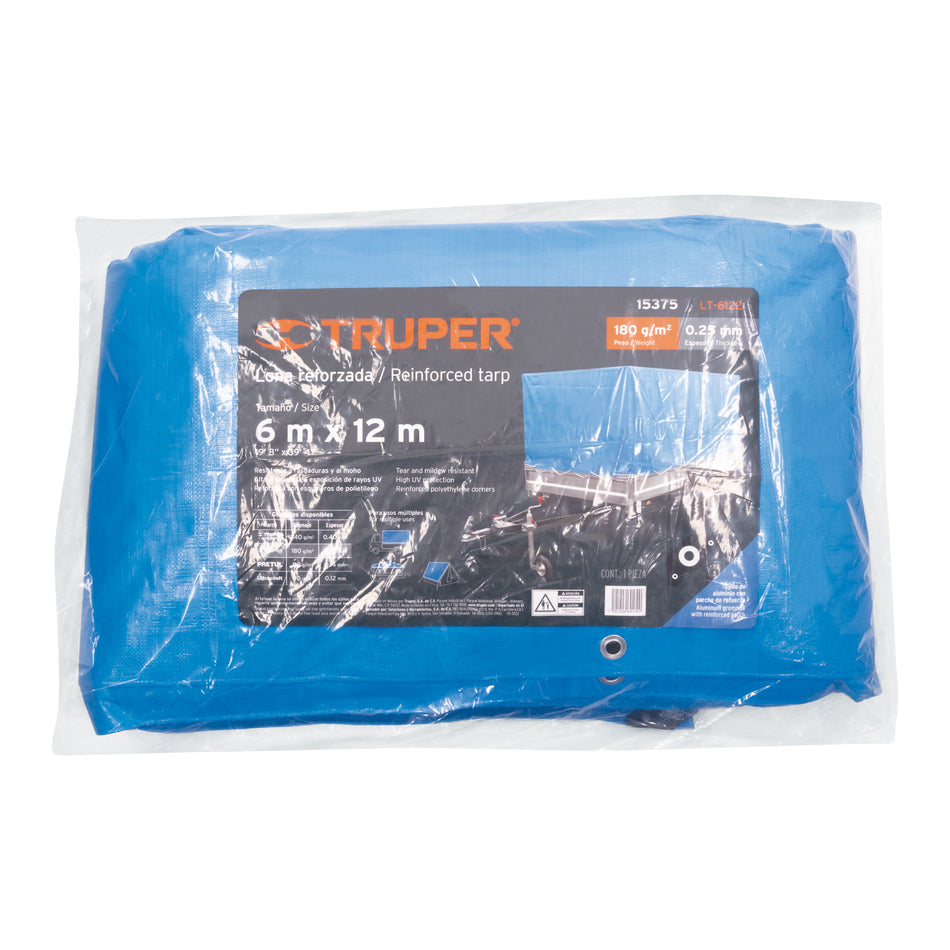 Lona azul reforzada de 6 x 12 m, Truper, 15375