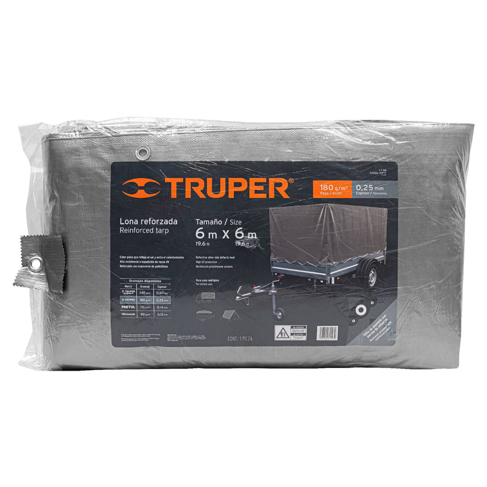 Lona gris reforzada 6 x 6 m, Truper, 10777