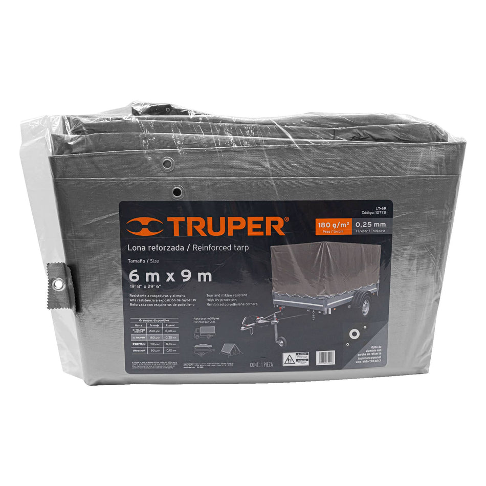 Lona gris reforzada 6 x 9 m, Truper, 10778