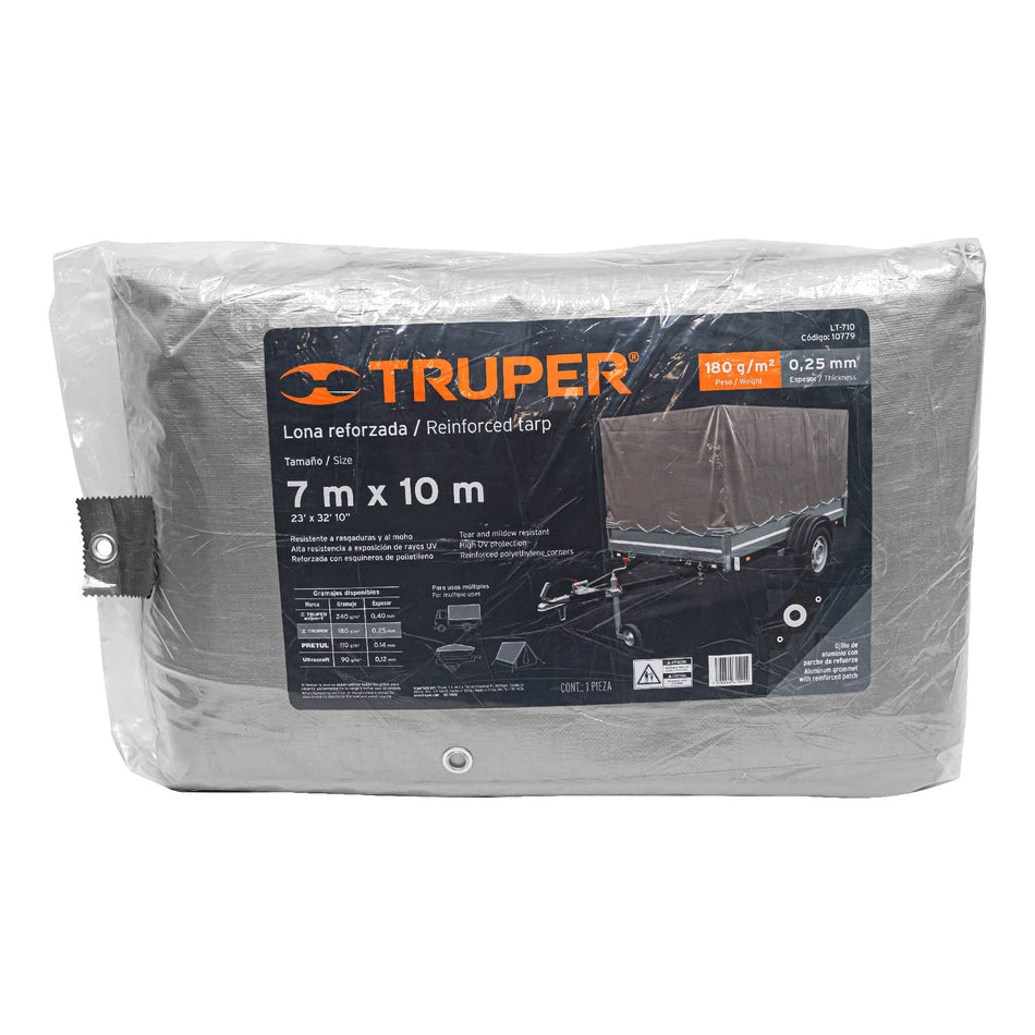 Lona gris reforzada 7 x 10 m, Truper, 10779