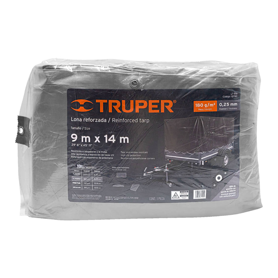 Lona gris reforzada 9 x 14 m, Truper, 10780