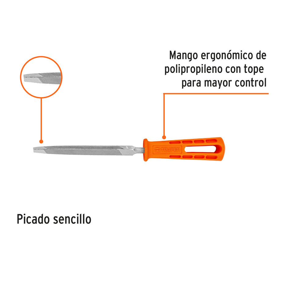 Lima triángulo pesado 4' con mango, Truper Caja con 6, 10916
