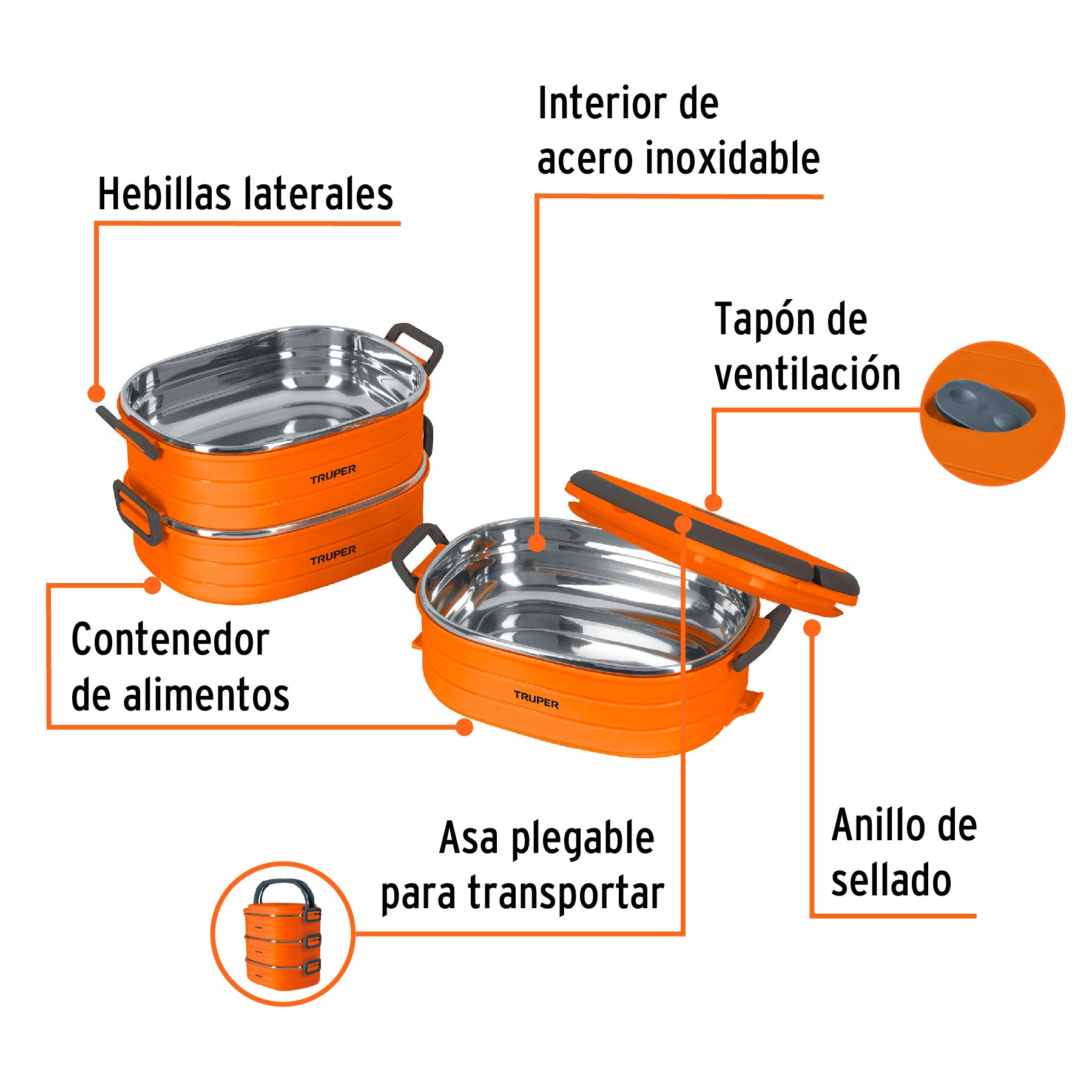 Lonchera térmica con 3 contenedores de acero inoxidable, 66076