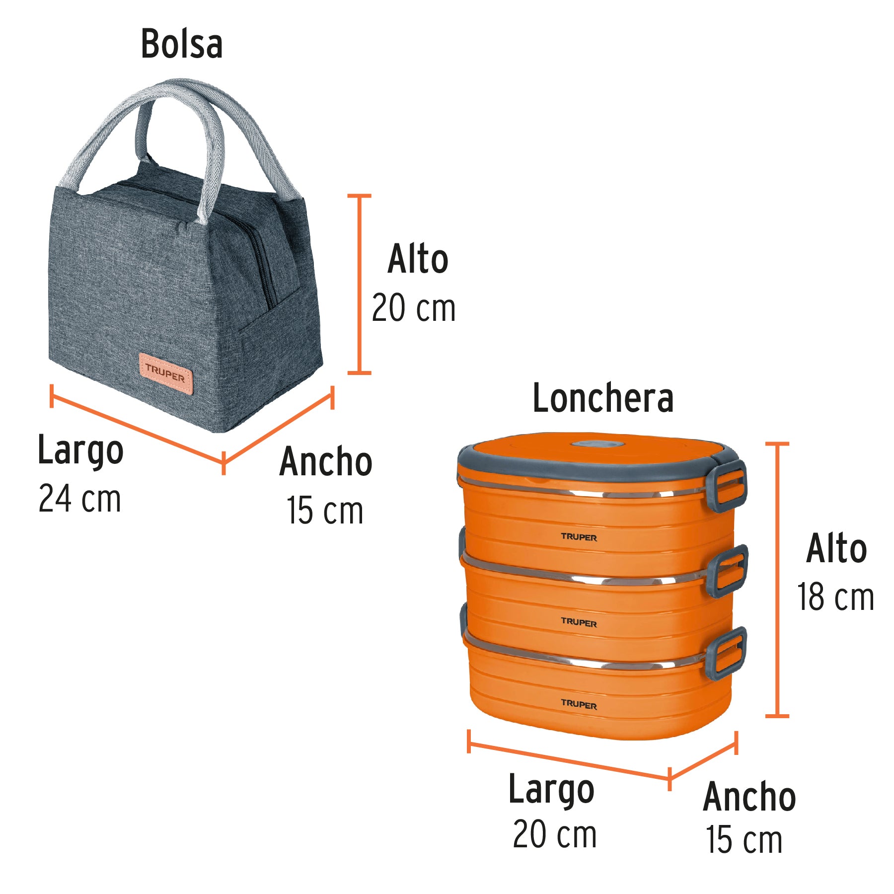 Lonchera térmica con 3 contenedores de acero inoxidable, 66076