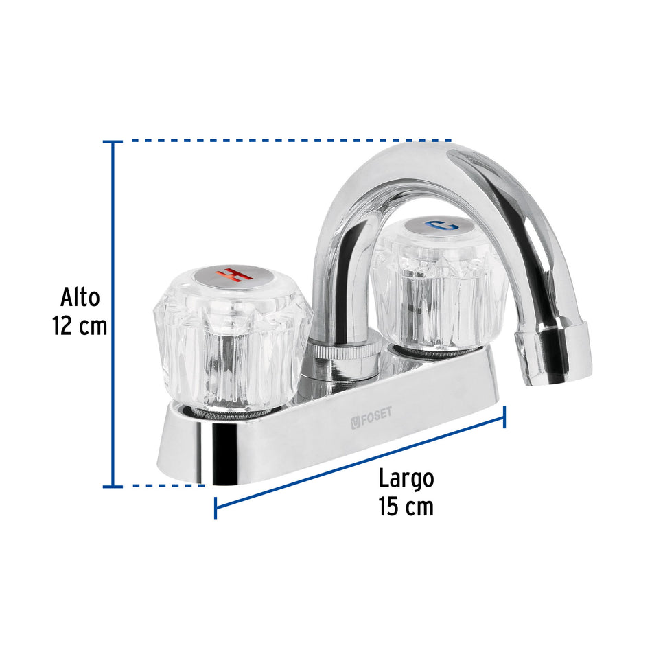 Mezcladora 4' para lavabo, cuello curvo, manerales acrílico Caja con 2, 49276