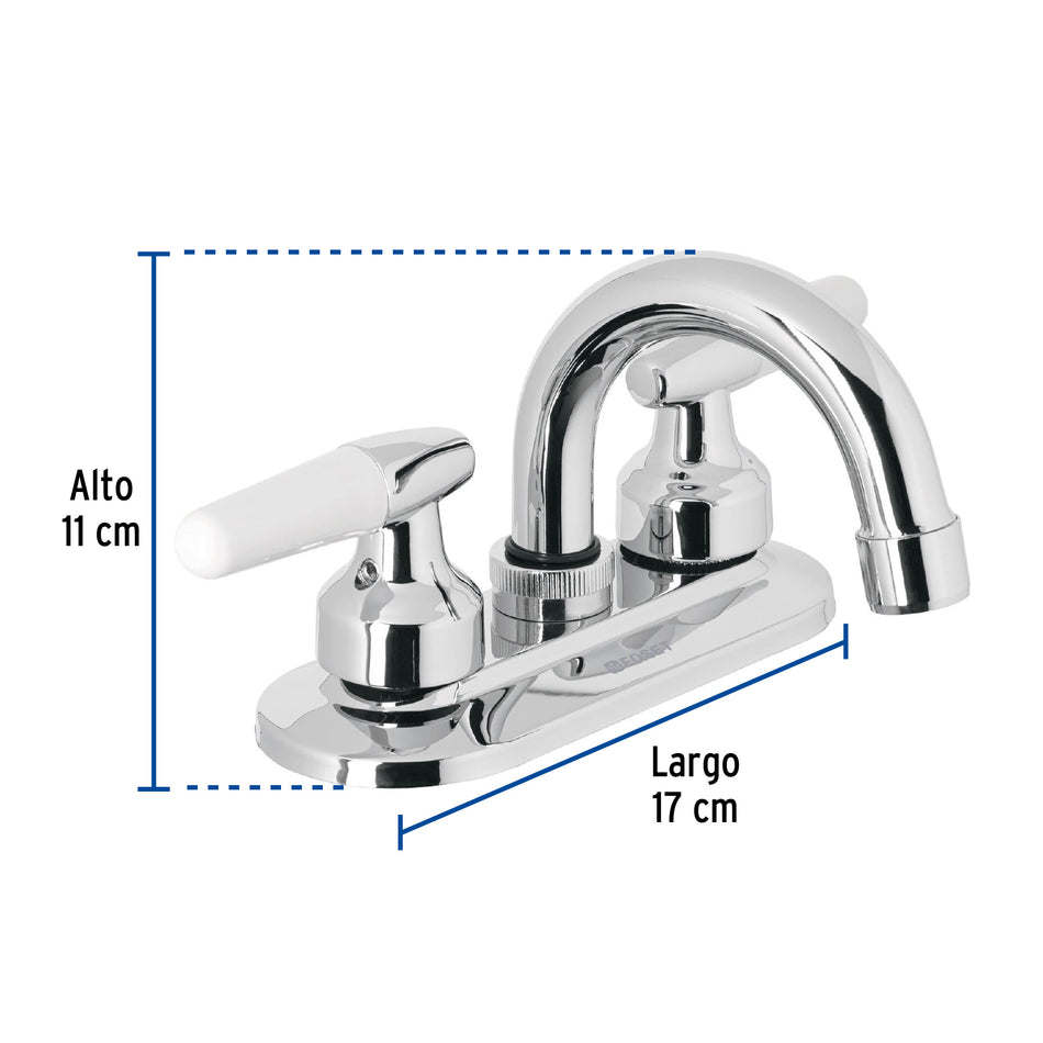 Mezcladora 4' para lavabo, cuello curvo, manerales cono Caja con 2, 49204