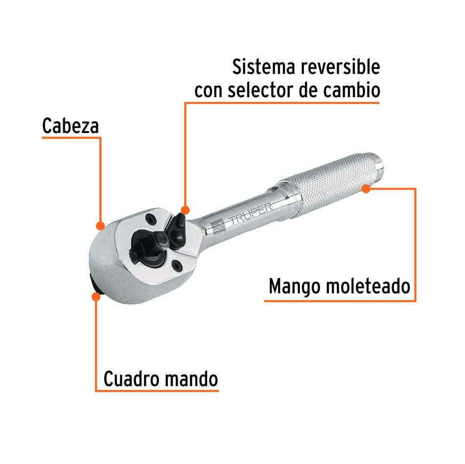 Matraca doble cuadros 1/4'y 3/8', Truper Caja con 3, 13419