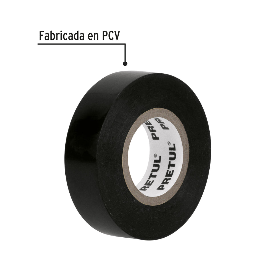 Cinta de aislar de 18 m x 19 mm, negra en blíster, Pretul Caja con 6, 20523
