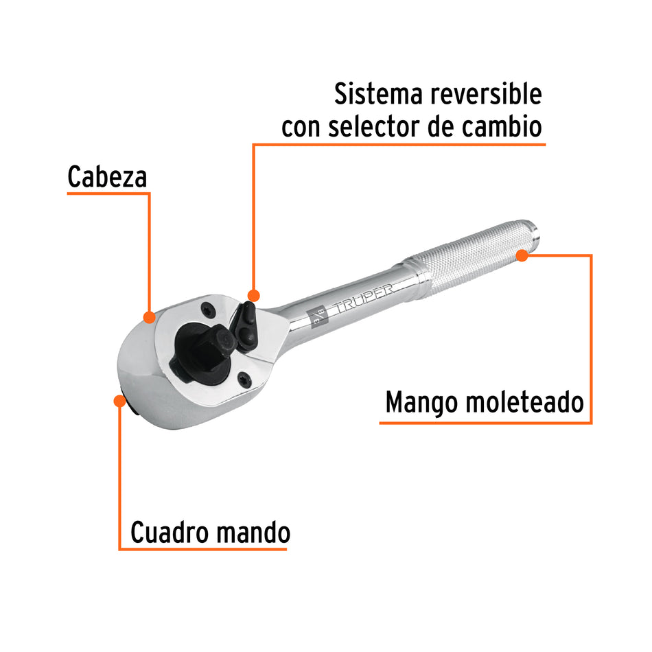 Matraca doble cuadros 3/8'y 1/2', Truper Caja con 3, 13413