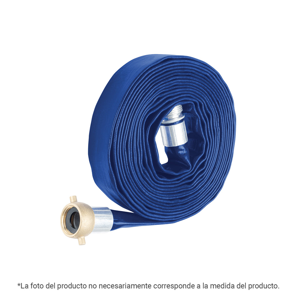 Rollo de manguera plana 1.5'x7.5m de descarga c/conexiones, 103647
