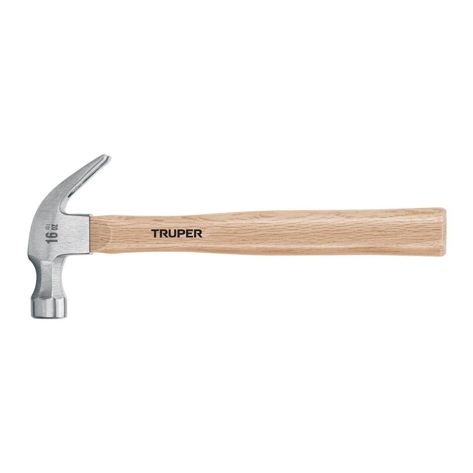 Martillo pulido, 16 oz, uña curva, mango madera, TRUPER Caja con 6, 16752