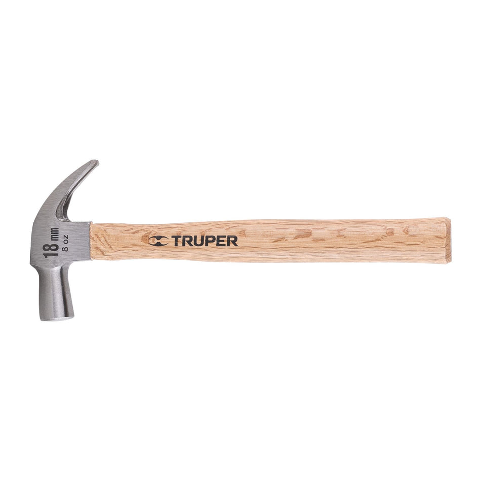 Martillo cabeza cónica 18 mm uña curva, mango madera, TRUPER Caja con 6, 10554