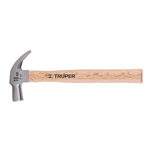 Martillo cabeza cónica 18 mm uña curva, mango madera, TRUPER Caja con 6, 10554