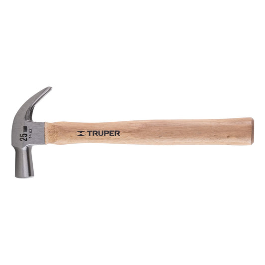 Martillo cabeza cónica 25 mm uña curva, mango madera, TRUPER Caja con 6, 10558