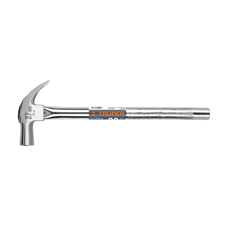 Martillo cabeza cónica 27 mm uña curva, mango tubular,TRUPER Caja con 4, 10914