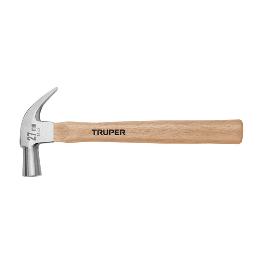 Martillo cabeza cónica 27 mm uña curva, mango madera, TRUPER Caja con 6, 10560
