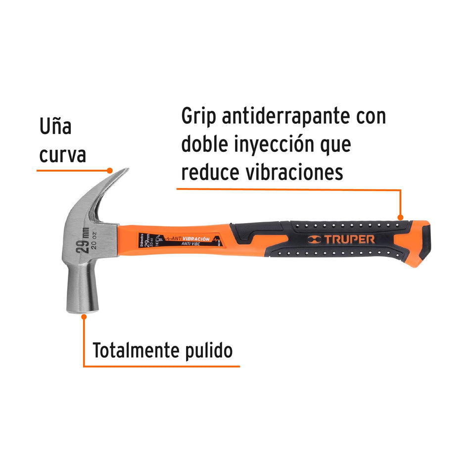 Martillo cabeza cónica 31 mm uña curva, mango fibra vidrio Caja con 6, 10852