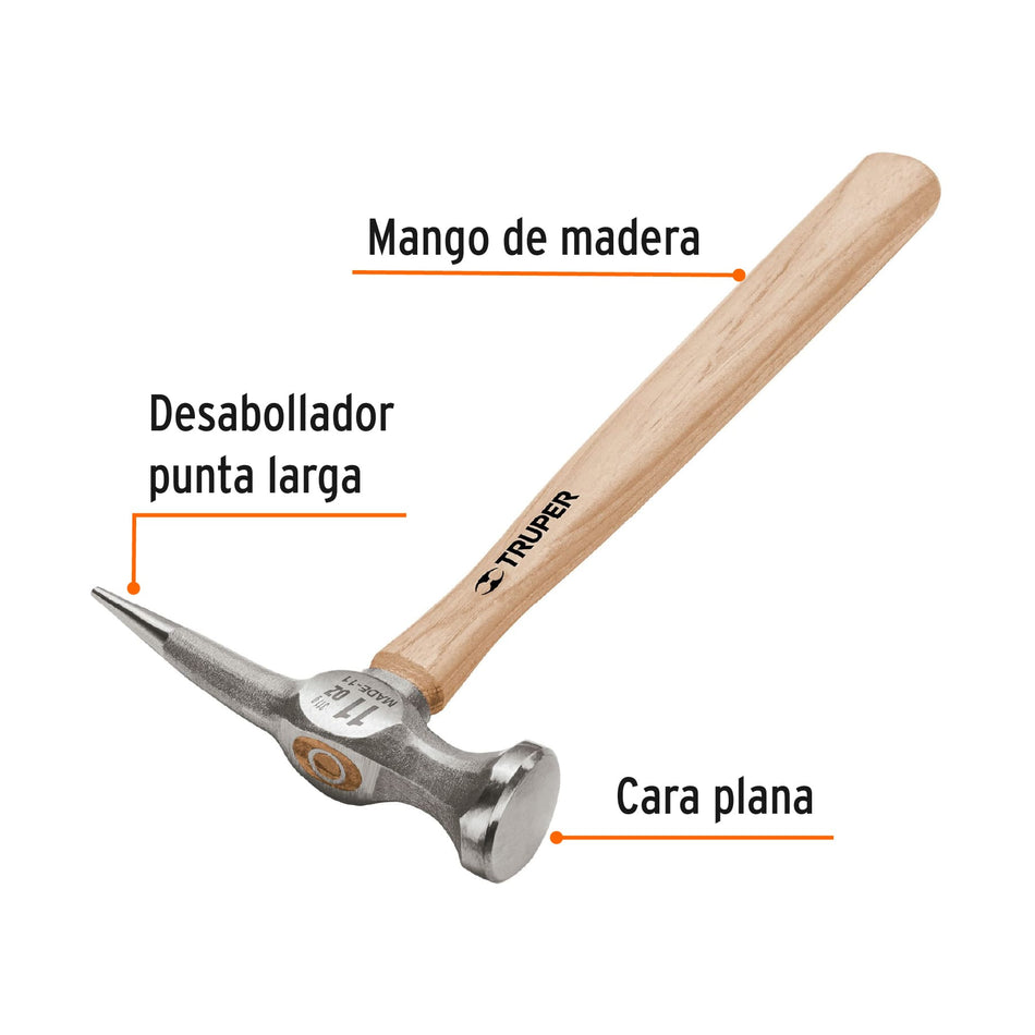 Martillo desabollador 11 oz punta larga, mango 12', Truper Caja con 4, 16872