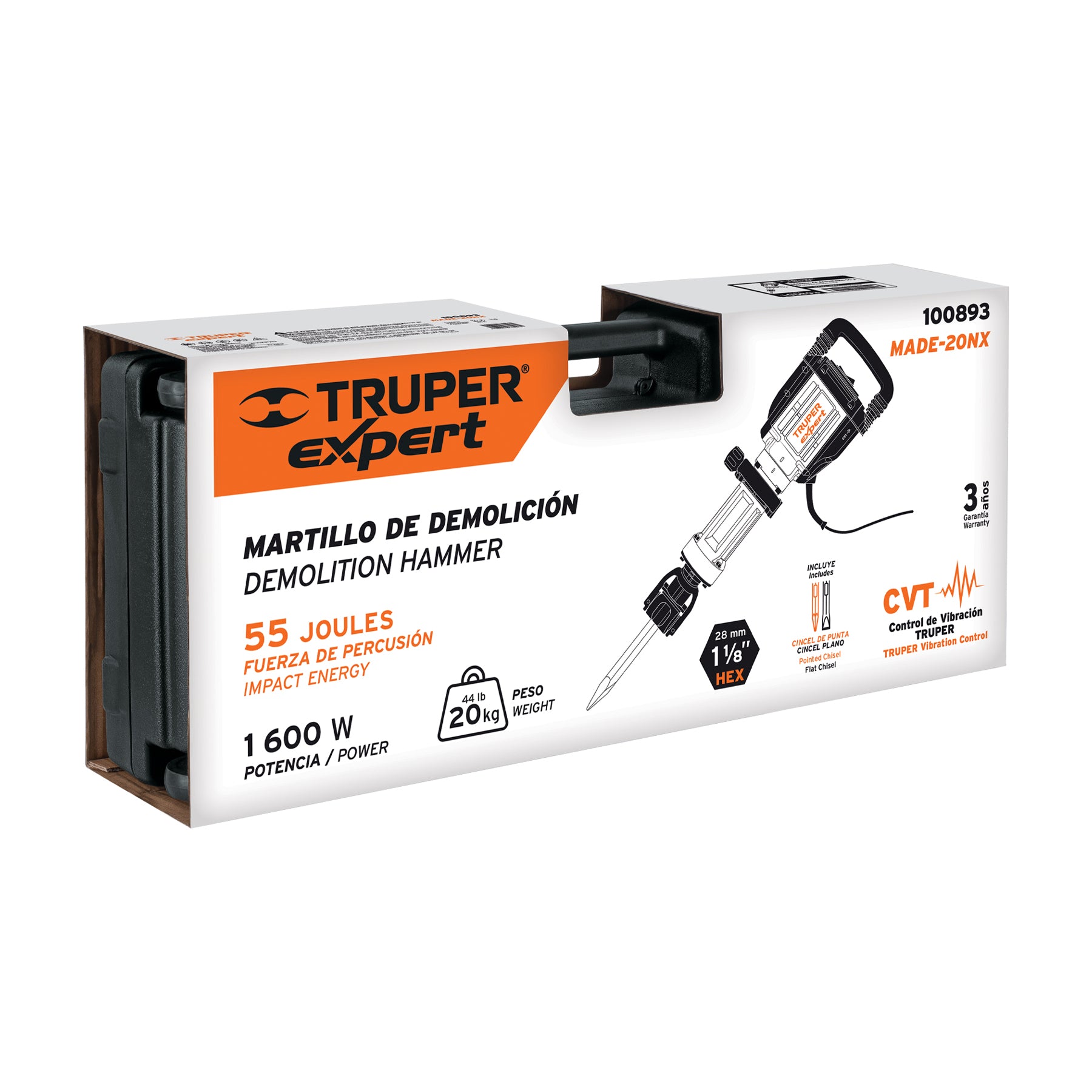 Martillo demoledor HEX 20 kg, 55J, 1600W, TRUPER EXPERT, 100893