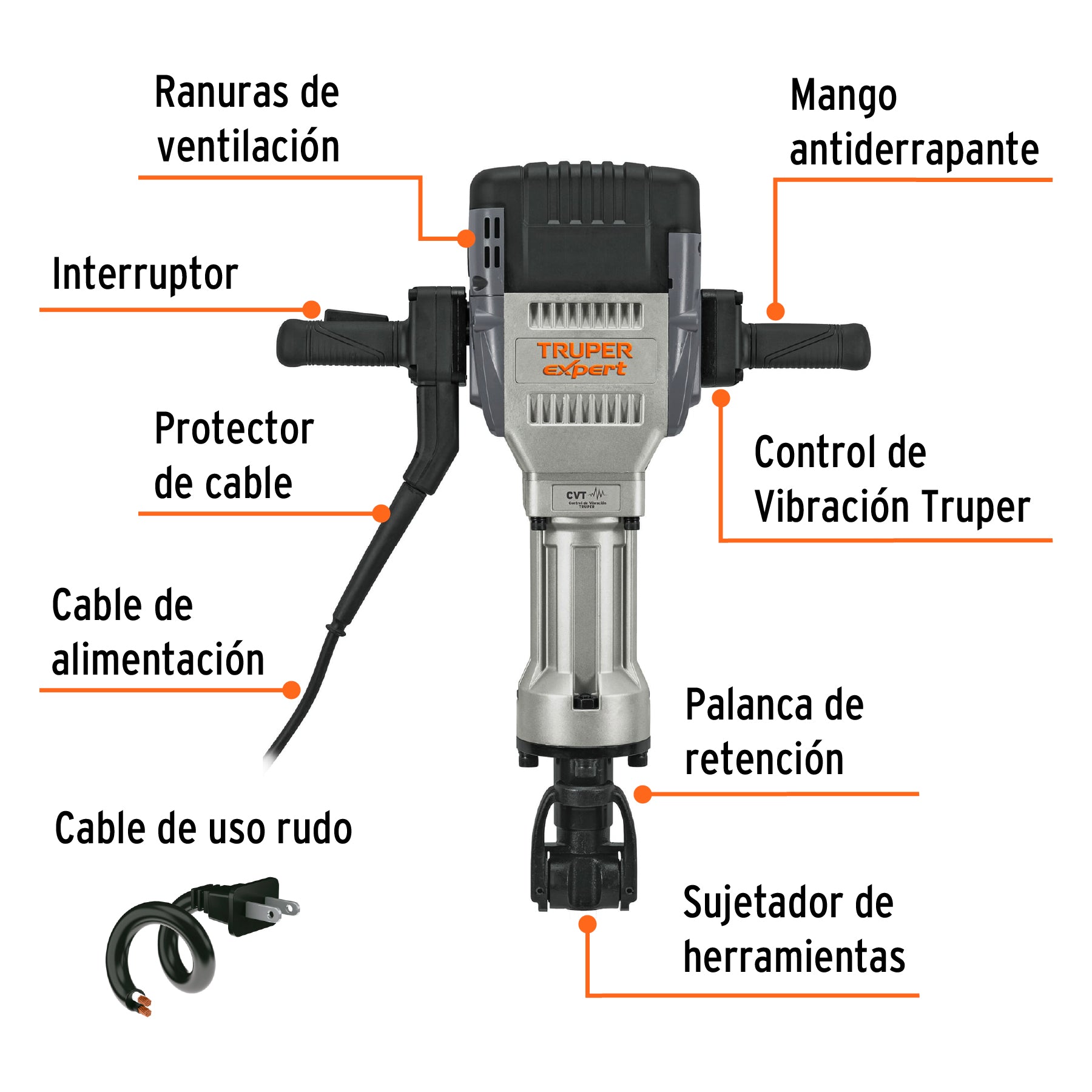 Martillo demoledor HEX 30 kg, 62J, 2000W, TRUPER EXPERT, 100894