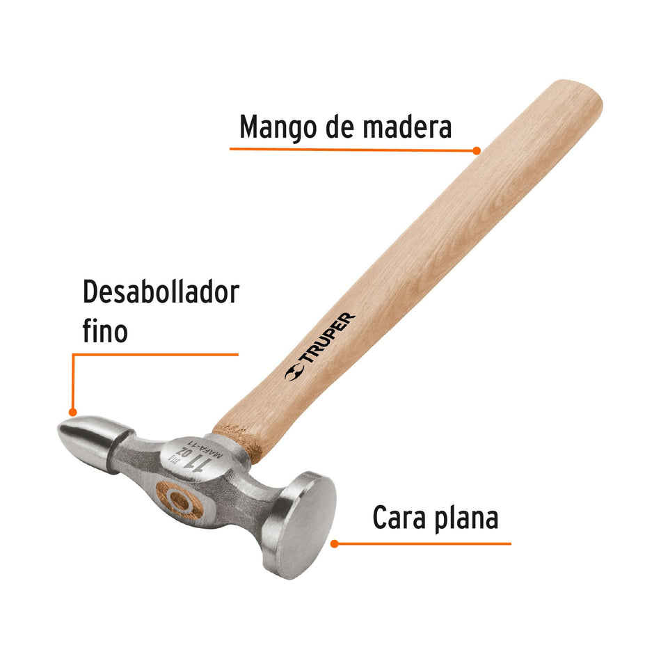 Martillo desabollador 11 oz fino, mango 12', Truper Caja con 4, 16865