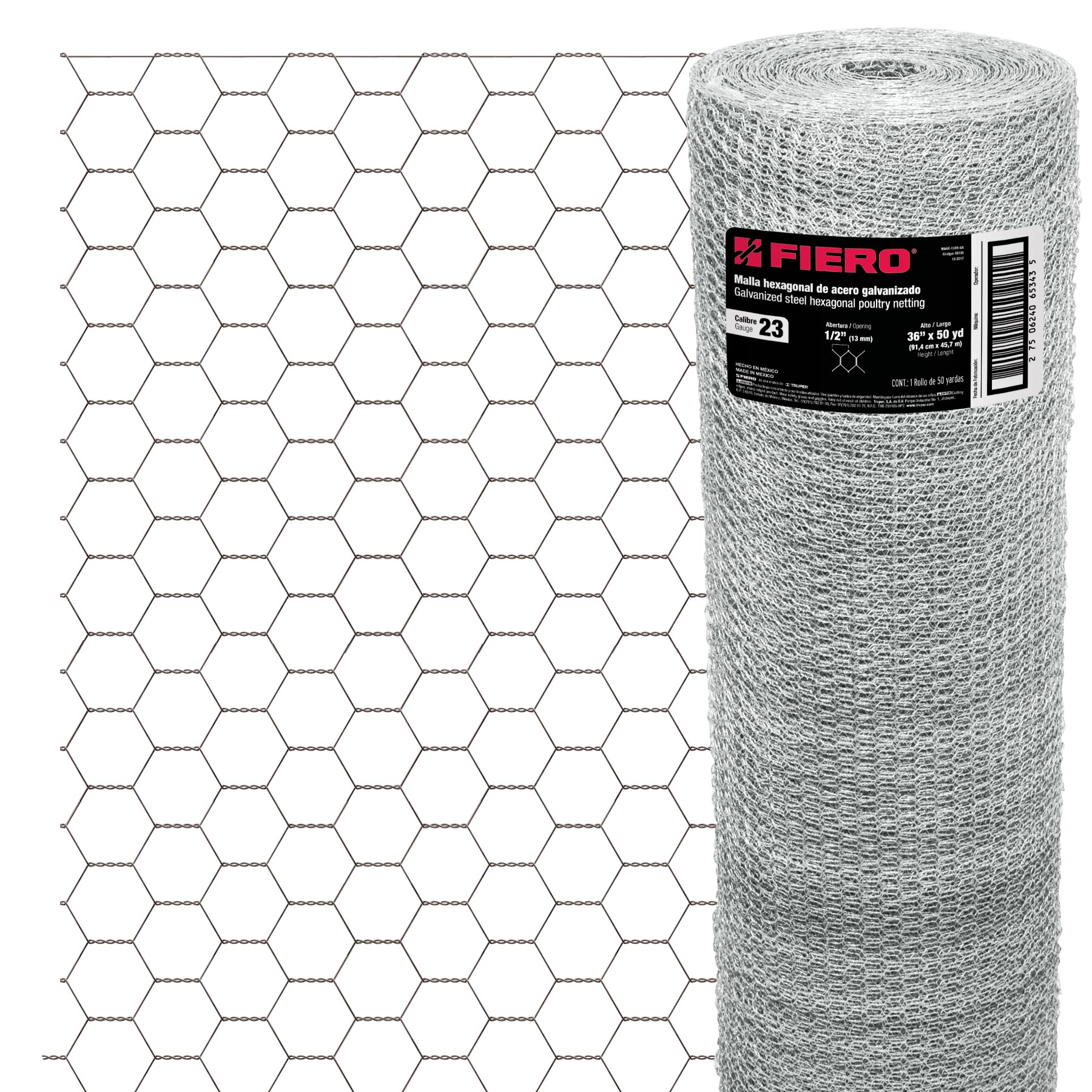 Rollo malla hexagonal cal.23, 0.90x 45m, abertura 13mm, 16kg, 44655