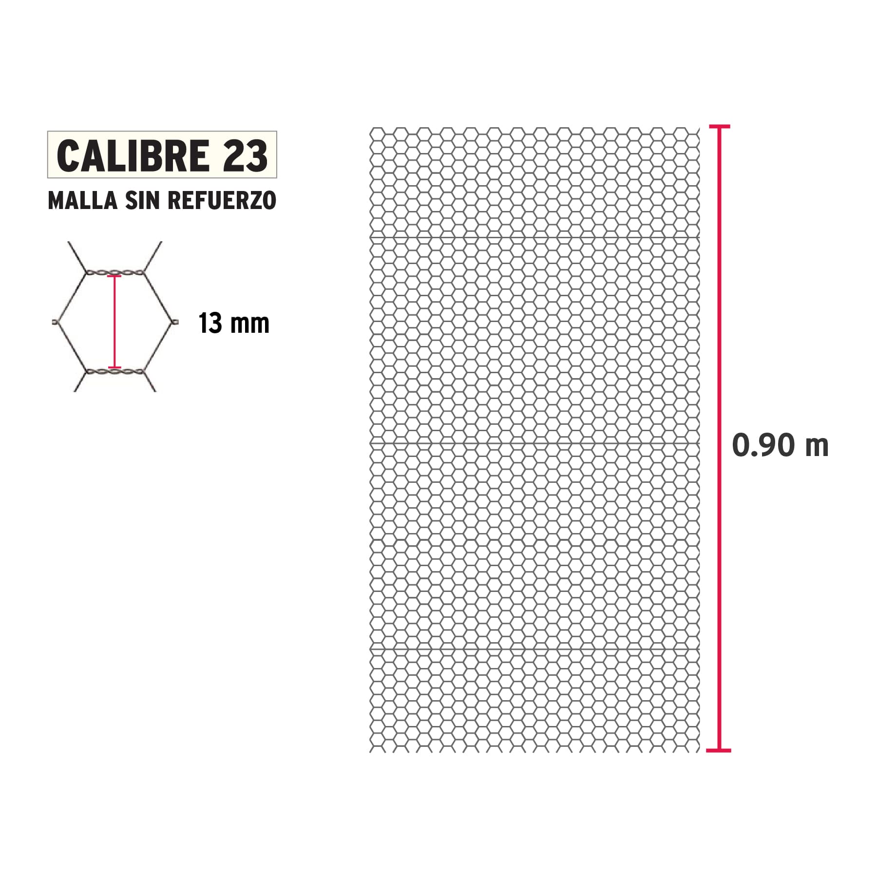 Rollo malla hexagonal cal.23, 0.90x 45m, abertura 13mm, 16kg, 44655