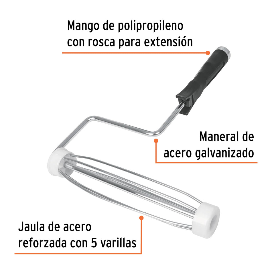 Maneral reforzado de 9' con jaula para rodillo, Truper Caja con 6, 10745