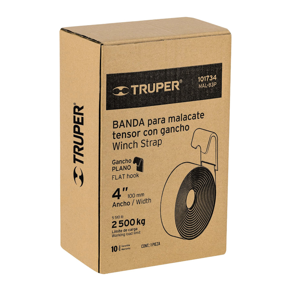 Banda de 4' x 9 m con gancho plano para malacate, Truper Caja con 2, 101734