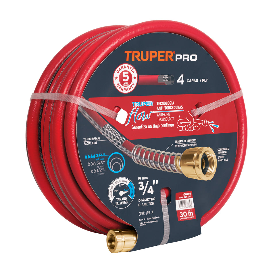 Manguera 3/4' super reforzada 4 capas conexiones metal 30m, 100149