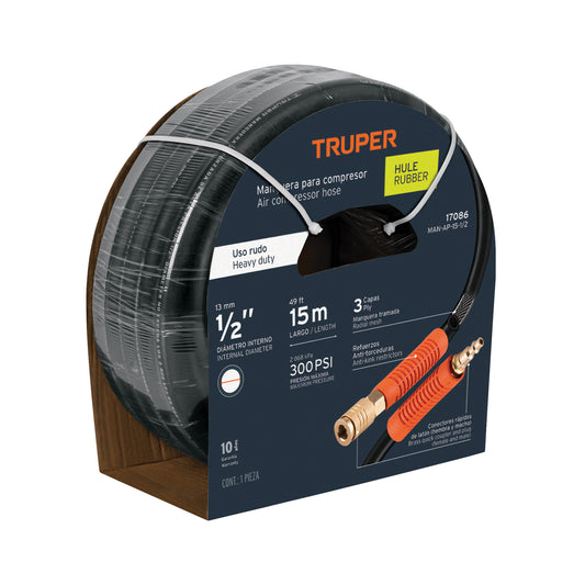 Manguera para compresor, de hule, 15m x 1/2', Truper, 17086