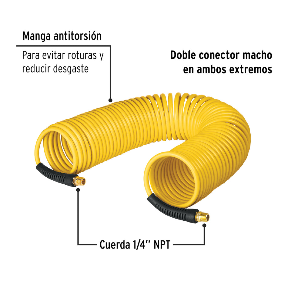 Manguera para compresor, tipo resorte, 15.2m x 1/4', Pretul Caja con 2, 20660