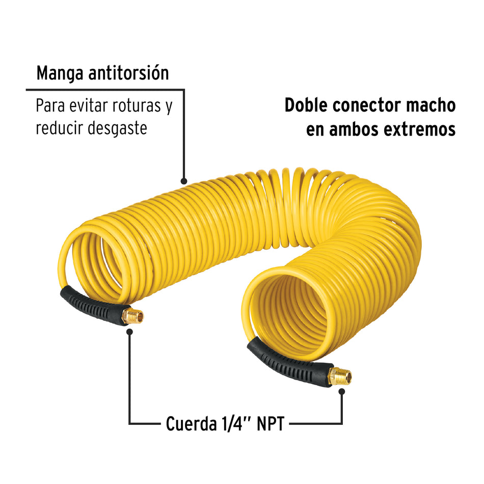 Manguera para compresor, tipo resorte, 7.6m x 1/4', Pretul Caja con 2, 20659