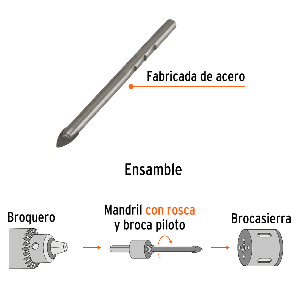 Broca piloto de 1/4' para brocasierras diamante, Truper Caja con 6, 101581