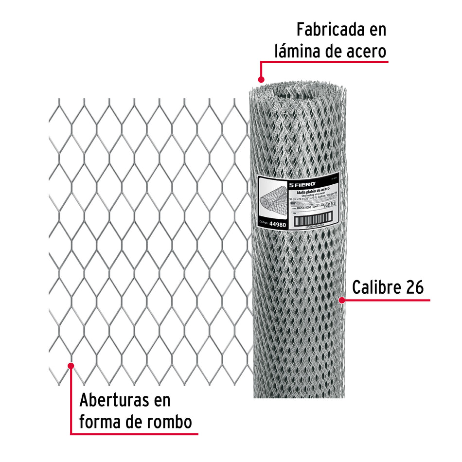 Rollo malla plafón 0.90 x 22m cal.26, abertura 10x25mm, 8kg, 44980