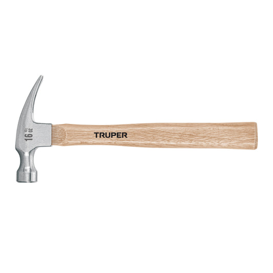 Martillo pulido, 16 oz, uña recta, mango madera, TRUPER Caja con 6, 16754