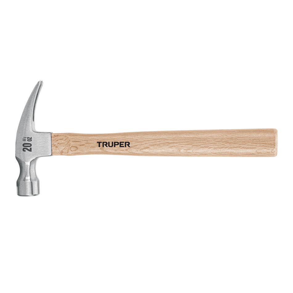 Martillo pulido, 20 oz, uña curva, mango madera, TRUPER Caja con 6, 16753