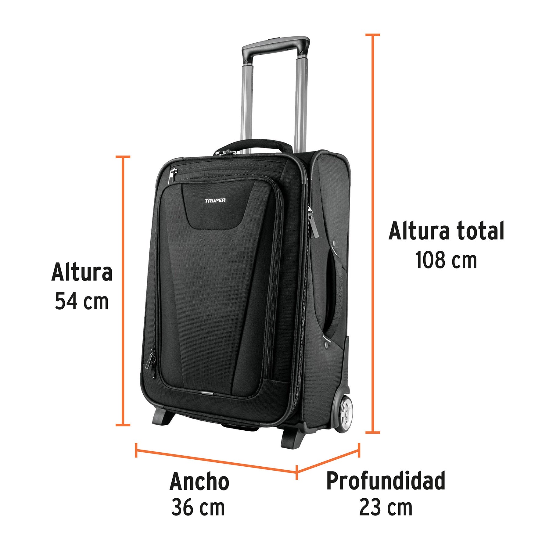 Maleta de cabina ligera negra 49 L, Truper, 62140