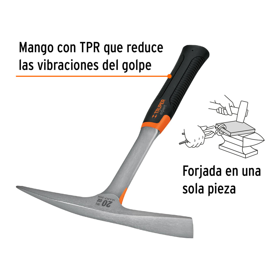 Martelina talacho-pico, 20 oz, mango TPR, Truper Expert Caja con 4, 19915