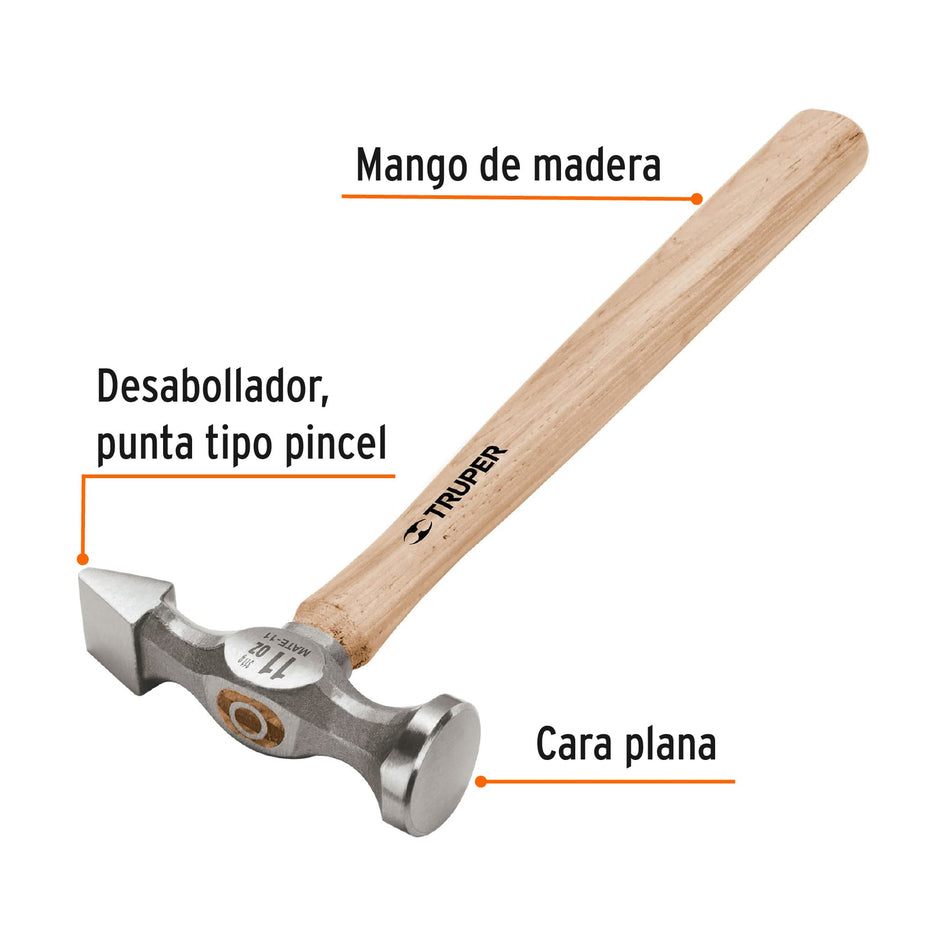 Martillo desabollador 11 oz tipo cincel, mango 12', Truper Caja con 4, 16870