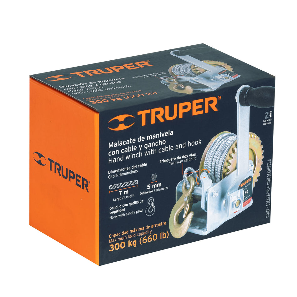 Malacate de manivela 300 kg con cable, Truper, 14719