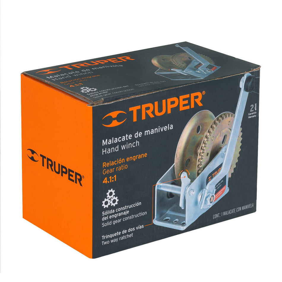 Malacate de manivela 540 kg sin cable, Truper, 14723