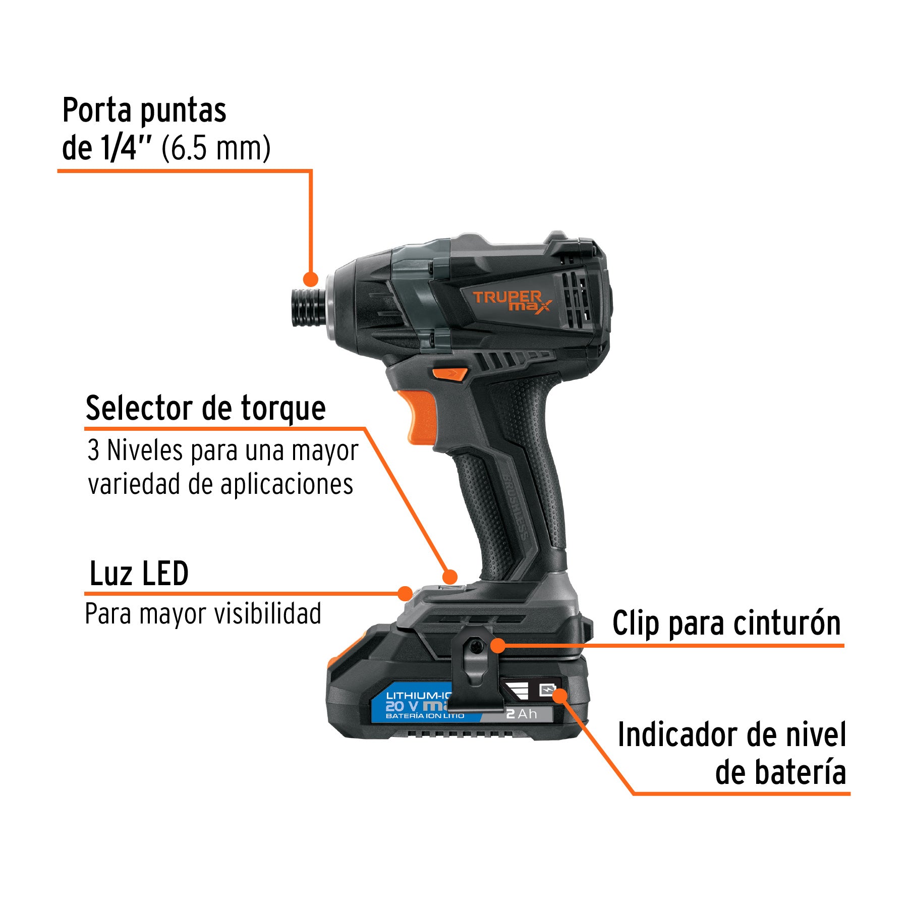 Destornillador d/impacto inalámbrico 1/4', 20V, s/accesorios, 101406